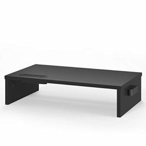 BONTEC Supporto per Monitor in Legno, Supporto per Monitor da Scrivania con Supporto per Smartphone e Gestione dei Cavi, Supporto Ergonomico per Laptop, Computer, Notebook, iMac, W420 x D235 x H104mm