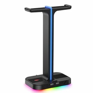 havit Porta Cuffie RGB Supporto per Doppio Cuffie Gamings con 2 caricatori USB, Supporto per Cuffie da Gioco con 7 modalità di Illuminazione, per PC/Netbook/Gamer