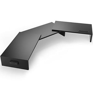 BONTEC Supporto per Doppio Monitor Stand Riser, Supporto da Tavolo del Monitor con Il Supporto di Smartphone, Lunghezza Regolabile e Angolo di Rotazione di Legno Desktop Organizer Supporto