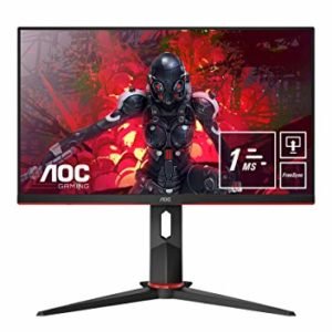 AOC 24G2U5/BK Monitor da Gaming Flat 23.8" IPS, Frameless, FHD 1920 x 1080 a 75 Hz, Tempo di Risposta 1 msec/MPRT, 2 x HDMI, 1 DP, 4 x USB, Speaker, Regolabile in Altezza, FreeSync, Nero/Rosso