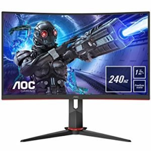 AOC Gaming C32G2ZE - Monitor curvo FHD da 32", 240 Hz, 1 ms, FreeSync Premium (1920 x 1080, HDMI, DisplayPort), colore: Nero/Rosso