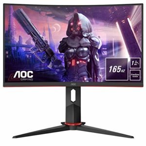 AOC Gaming C24G2U - Monitor curvo FHD da 24 pollici, 165 Hz, 1 ms, FreeSync Premium (1920 x 1080, HDMI, DisplayPort, hub) nero/rosso