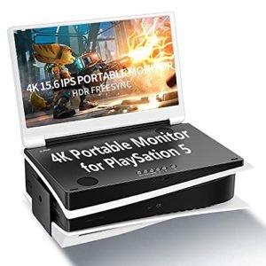 G-STORY 15.6 ‘’ monitor portatile per PS5, UHD 4K portatile Schermo Gaming Monitor IPS per la PS5 (non incluso) con due HDMI, HDR, FreeSync, modalità di gioco, Travel Monitor per PS5